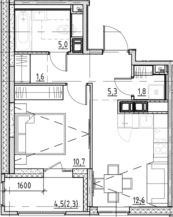 1-комнатная квартира 39.3 м², 7/9 эт., ЖК «Янила Форест»